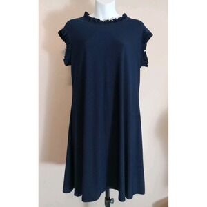 Nik And Nash Women Navy Blue Sleeveless Ruffled Trim Dress Size‎ L